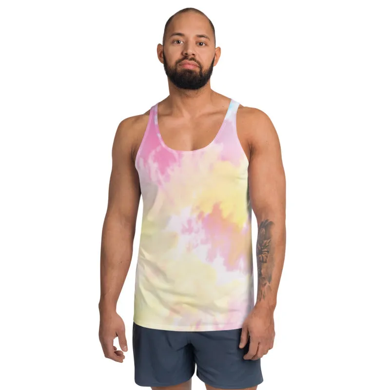 Pink Tie Dye Tank Top, Sexy Pastel Colorful Men's or Women's Unisex Luxury Top-Made in USA/EU
