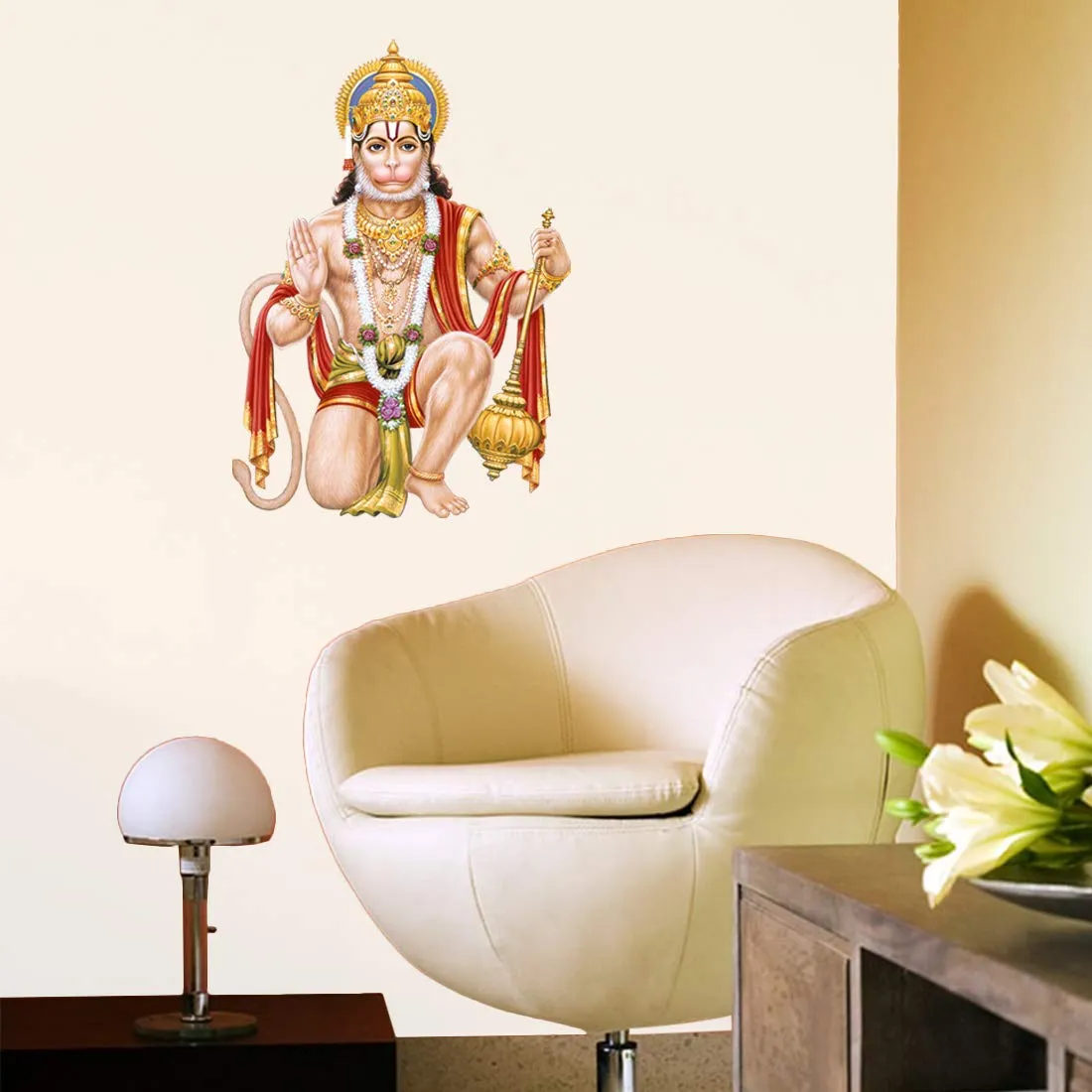 Rangoli Large Modern Hanuman G Art Wall Sticker Multicolor Vinyl Wall Sticker 50 or 70 cm Pack of 1 Sticker