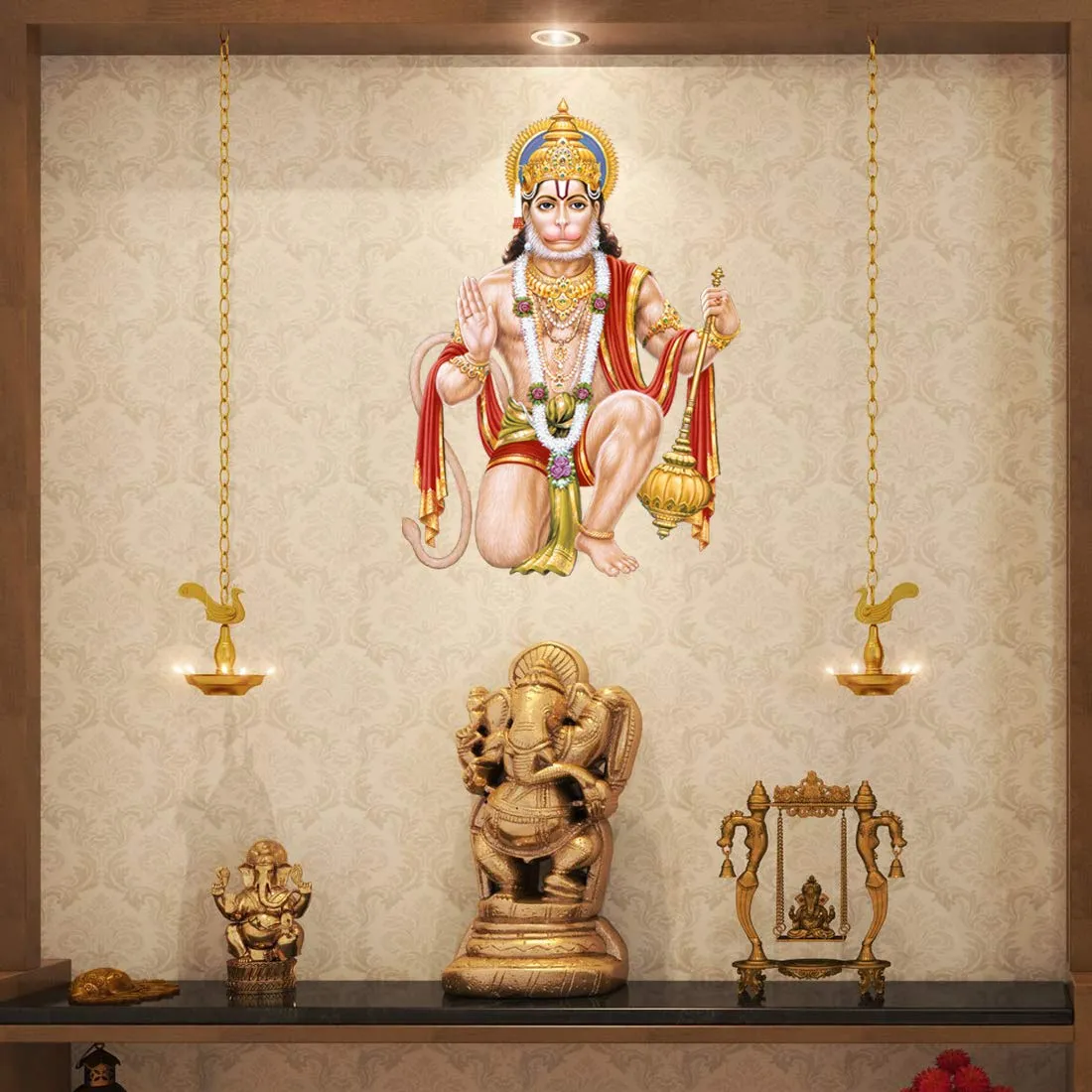 Rangoli Large Modern Hanuman G Art Wall Sticker Multicolor Vinyl Wall Sticker 50 or 70 cm Pack of 1 Sticker