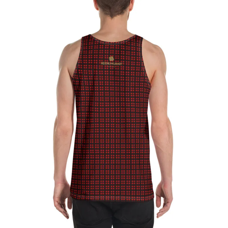 Red Black Buffalo Plaid Tank, Plaid Print Designer Unisex Men's or Women's Tank Top- Made in USA