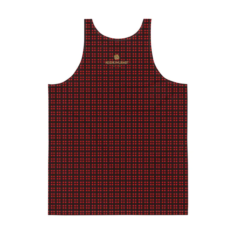 Red Black Buffalo Plaid Tank, Plaid Print Designer Unisex Men's or Women's Tank Top- Made in USA