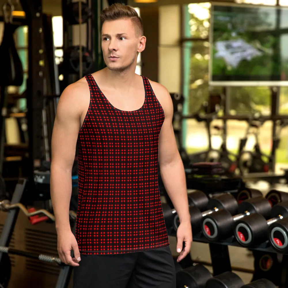 Red Black Buffalo Plaid Tank, Plaid Print Designer Unisex Men's or Women's Tank Top- Made in USA