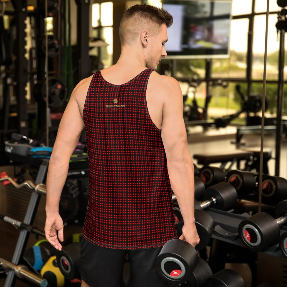 Red Black Buffalo Plaid Tank, Plaid Print Designer Unisex Men's or Women's Tank Top- Made in USA