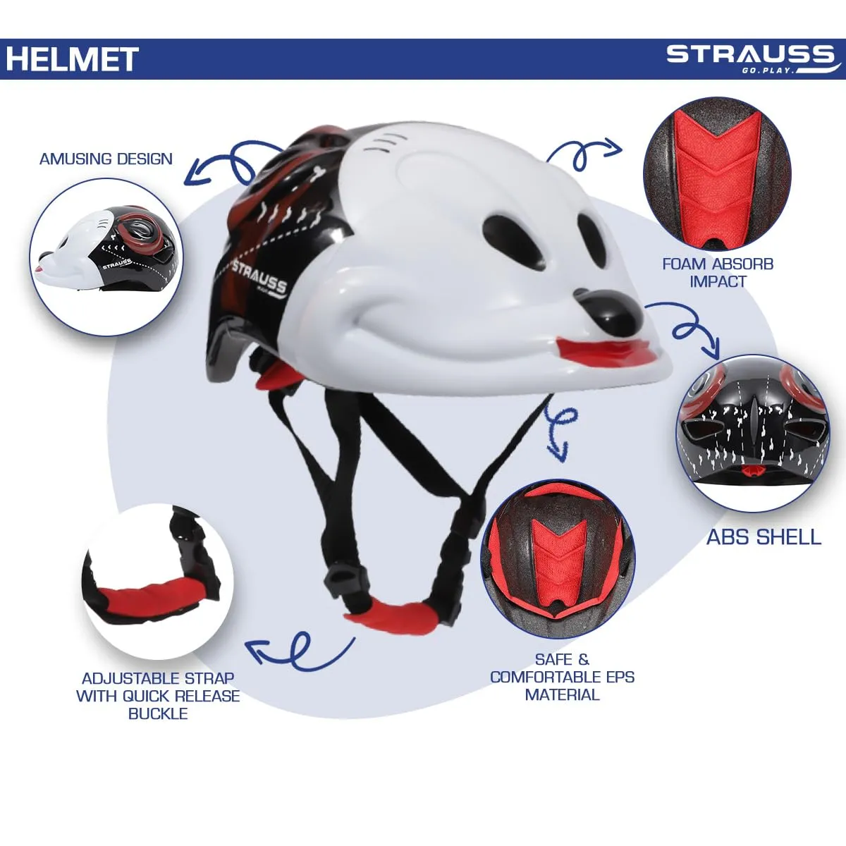 Strauss Kids Cycling Helmet | Light Weight with Superior Ventilation | Multisport Helmet for Cycling,Skating & Skateboarding with Adjustable Size | Ideal for Boys and Girls, (Black)